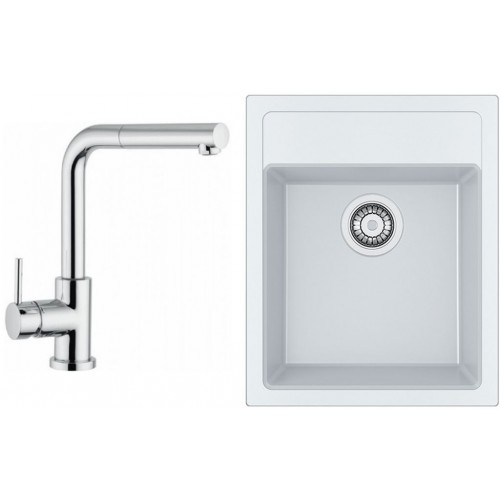 Franke SET T51 tectonitový dřez SID 610-40 bílá + baterie FN 0147.031 chrom Franke SET T51 tectonitový dřez SID 610-40 bílá + baterie FN 0147.031 chrom