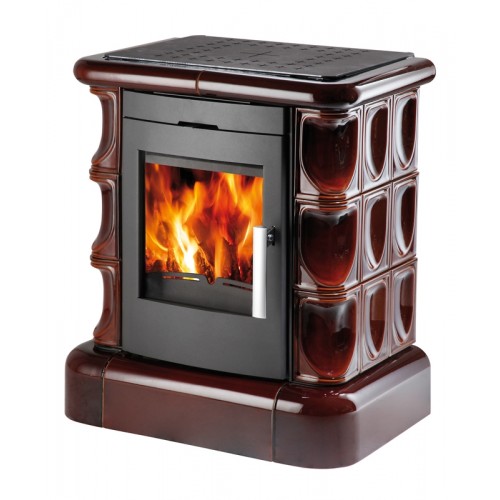 HAAS+SOHN kachlová kamna Manta, černá, hnědá kachle, kachlová římsa+sokl 0434215100000