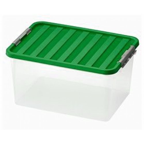 HEIDRUN Box úložný s víkem, 26 x 52 x 36,5 cm, 38 l, transparentní/zelená 1605