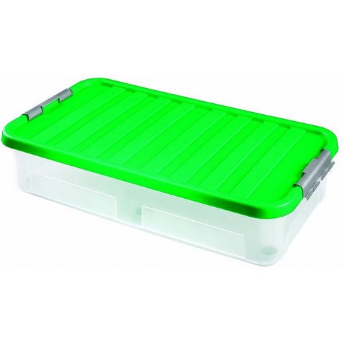 HEIDRUN Box úložný pod postel s víkem, 80 x 40 x 18 cm, 40 l, transparentní/zelená 1616