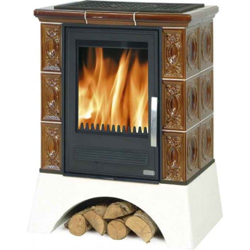 ABX Helvetia K, kachlová kamna na dřevo s kombi vložkou (litina/plech), hnědá