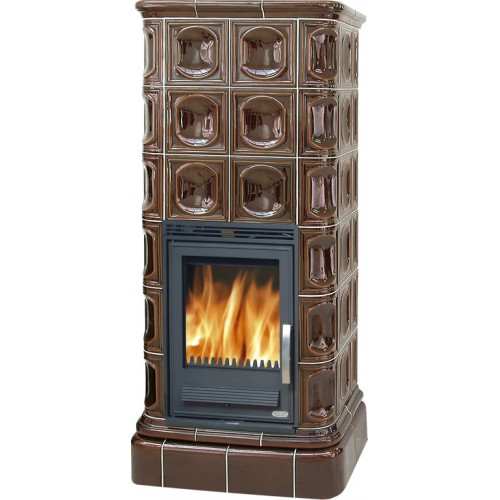 ABX Kaledonie L Kachlová kamna na dřevo s litinovou vložkou, výměníkem, hnědá