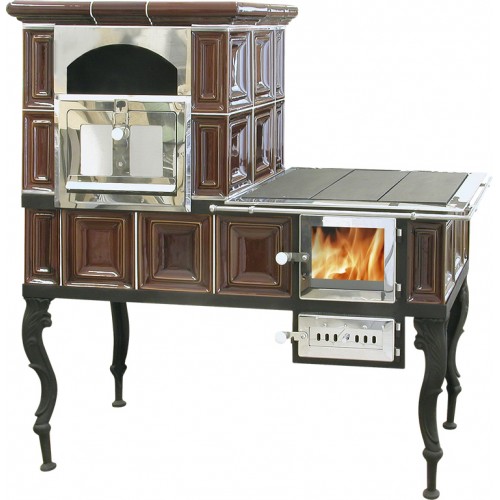 ABX Kachlový sporák velký na uhlí a dřevo, pravý, hnědá ABX Kachlový sporák velký na uhlí a dřevo, pravý, hnědá