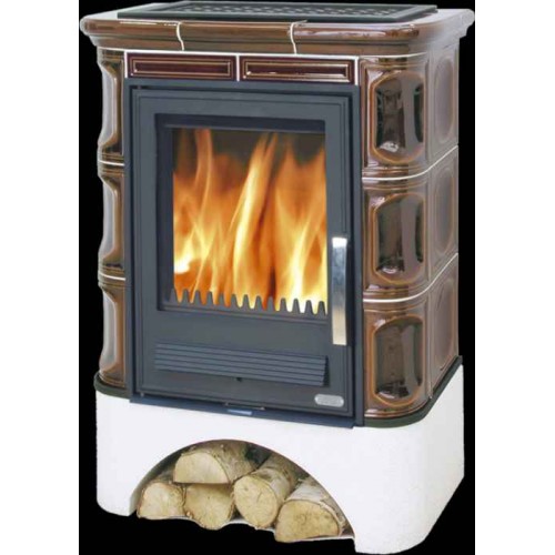 ABX Marina I. K, kachlová kamna na dřevo s kombi vložkou (litina/plech), hnědá