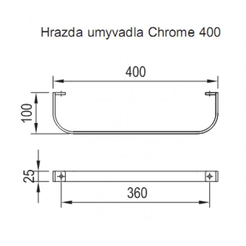 RAVAK Chrome Hrazda umývátka 400 L/P B14000000A RAVAK Chrome Hrazda umývátka 400 L/P B14000000A