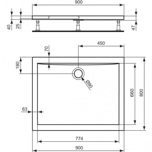 IDEAL Standard ULTRA Flat obdélníková sprchová vanička 90x80 cm, Ideal Grip K5178YK