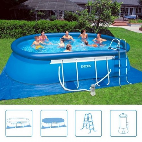 INTEX OVAL FRAME POOL 6,10 x 3,66 x 1,22 m s katrušovou filtrační pumpou ( 12 V ) 26194GN