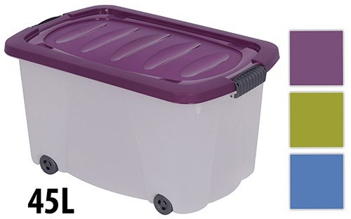 KAISERHOFF Úložný box pojízdný, 59,5 x 39,5 x 33 cm, 45 l plastový s klip víkem, fialová KO-928198fial