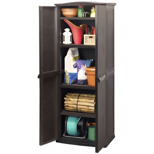 VÝPRODEJ KETER RATTAN STYLE TALL SHED Úložná skříň, 70 x 50 x 179 cm, hnědá 17190092 POŠKOZENÝ OBAL!!!