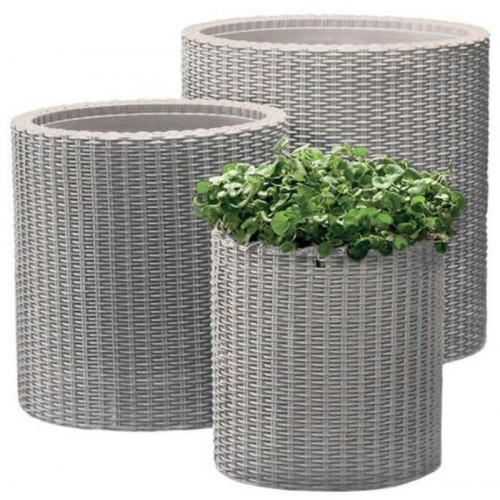 KETER S+M+L CYLINDER Sada květináčů 3ks, ratan, stříbrno-šedá 17197934