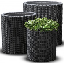 KETER S+M+L CYLINDER Sada květináčů 3ks, ratan, antracit 17197934