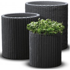 KETER S+M+L CYLINDER Sada květináčů 3ks, ratan, antracit 17197934