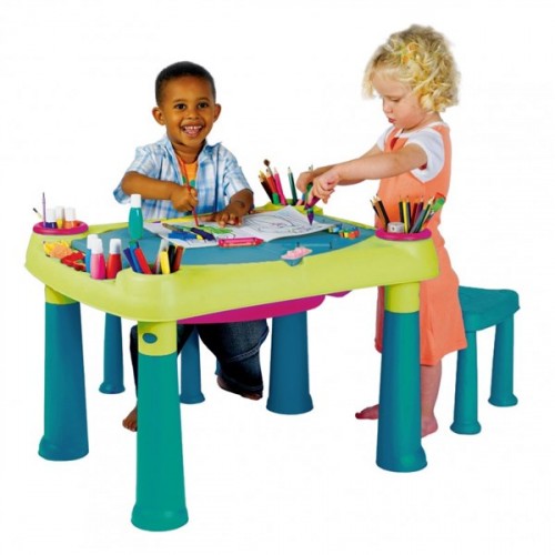 KETER CREATIVE PLAY TABLE stoleček & dvě židličky, zelená/tyrkysová 17184184