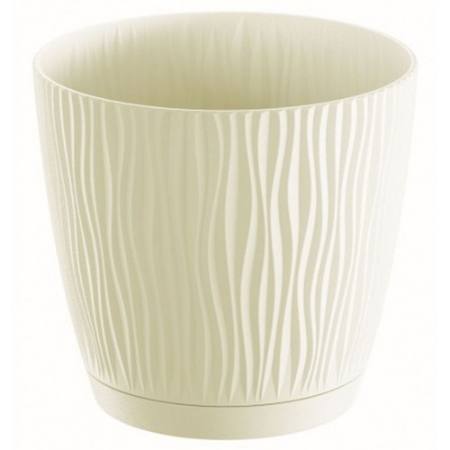 PROSPERPLAST SANDY P Květináč s miskou 14,9 cm, krémová DSY150P