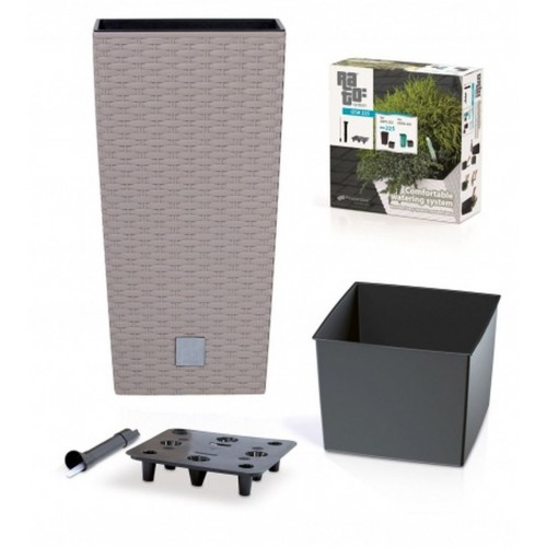 Květináč RATO SQUARE SET 40 cm samozavl. 40/91,5l, ratan krémová DRTS400S