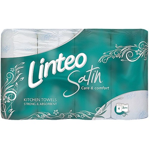 LINTEO SATIN Kuchyňské utěrky 4 role, bílé, 2-vrstvé 60044