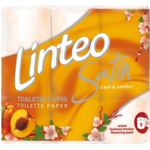 LINTEO SATIN Toaletní papír kvetoucí broskev, 9 rolí, bílý, 2-vrstvý 20680