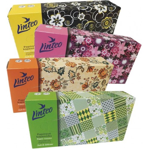 LINTEO SATIN Papírové kapesníky BOX 100ks, bílé, 2-vrstvé 3003