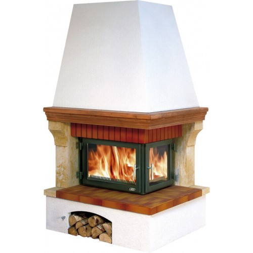 ABX London Klasik TV býměník 7,2kW, Krb rohový, sokl bílý, římsa dřevo, levý