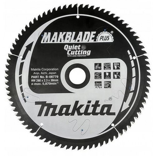 MAKITA B-08779 Makblade Plus Pilový kotouč na dřevo 260x30mm 80T