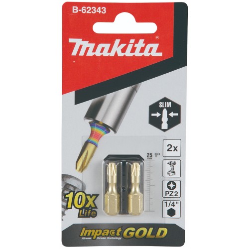 MAKITA B-62343 Impact Gold super slim torzní bit PZ2-25mm/2pcs