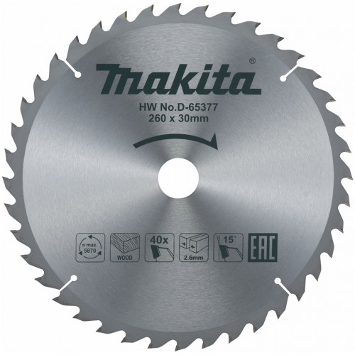 MAKITA D-65377 Pilový kotouč na dřevo 260mm x 30mm, 40 zubů