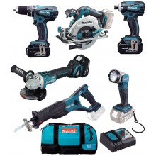 MAKITA DLX6076T Aku sada 18V (DHP458+DGA504+DJR181+DHS680+DTD146+3xBL1850B +DC18RC