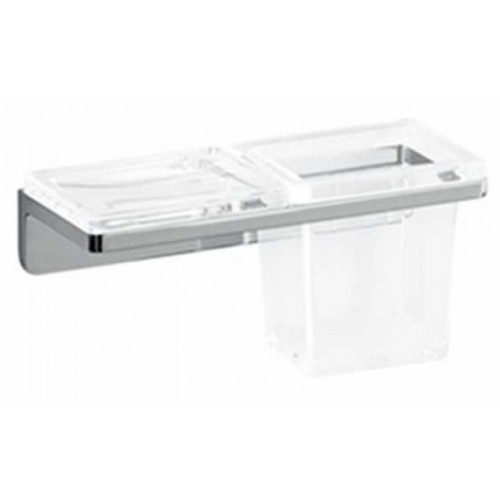 LAUFEN LB3 Držák na sklenici a mýdelník 10x22cm, sklo/chrom, na zeď, 3.8468.1.004.000.1