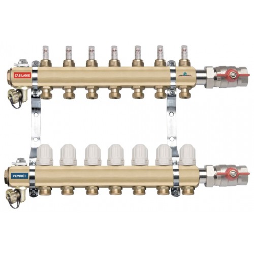 NOVASERVIS rozdělovač s termostatickými ventily, šroubením, průtokoměry, 8 okruhů RZP08