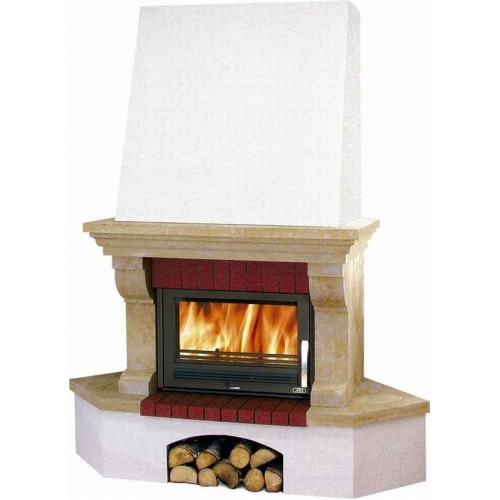ABX Oxford Klasik TV výměník 7kW, Krb rohový, sokl bílý, římsa pískovec