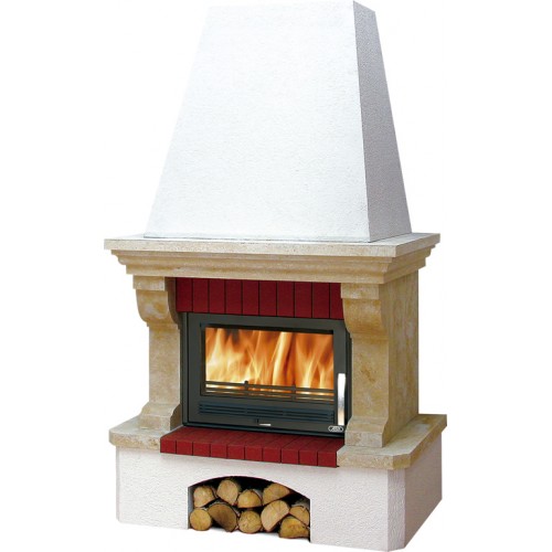ABX Oxford Klasik TV výměník 7kW, Krb stěnový, sokl bílý, římsa pískovec