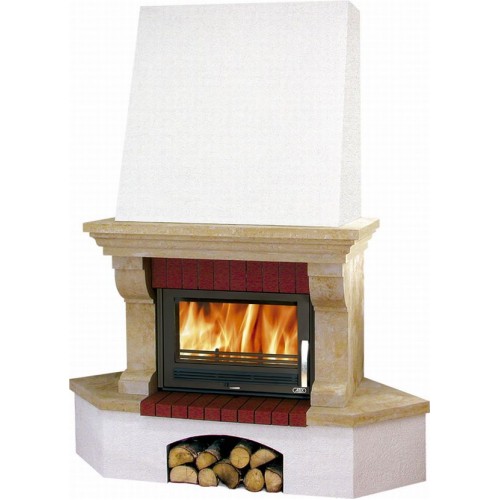 ABX Oxford Klasik TV výměník 7kW, Krb rohový, sokl bílý, římsa dřevo