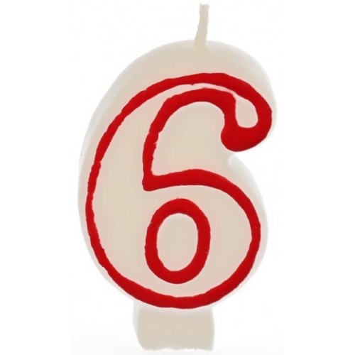 PAPSTAR Narozeninová svíčka - číslice 6 - bílá s červeným okrajem 7,3cm PAPSTAR Narozeninová svíčka - číslice 6 - bílá s červeným okrajem 7,3cm