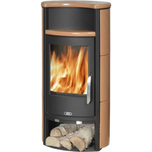 ABX Pori 4671-7, krbová kamna na dřevo, černý plech + kachle karneol, vč. horní desky