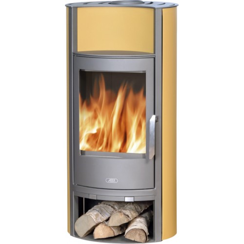 ABX Pori 4671-5, krbová kamna na dřevo, šedý plech + žluté boky