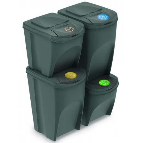Prosperplast SORTIBOX Sada 4 odpadkových košů, 2x25l a 2x35l, antracit IKWBMS4