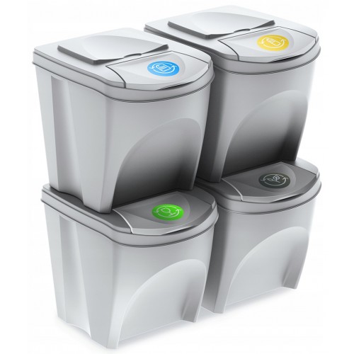 Prosperplast SORTIBOX Sada 4 odpadkových košů 4x25l, bílá IKWB25S4 Prosperplast SORTIBOX Sada 4 odpadkových košů 4x25l, bílá IKWB25S4