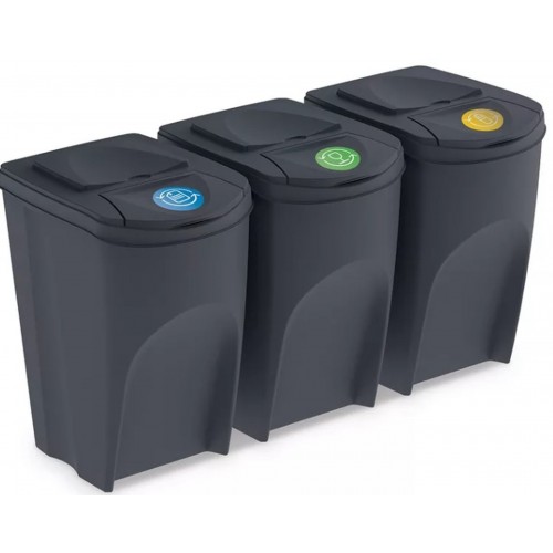 Prosperplast SORTIBOX Sada 3 odpadkových košů 3x35l, antracit IKWB35S3 Prosperplast SORTIBOX Sada 3 odpadkových košů 3x35l, antracit IKWB35S3