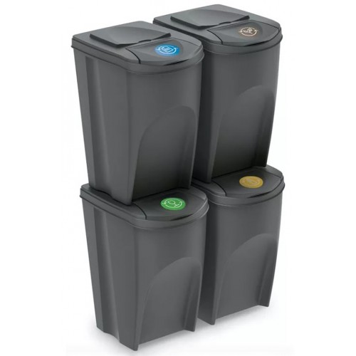 Prosperplast SORTIBOX Sada 4 odpadkových košů, 4x35l, šedý kámen IKWB35S4