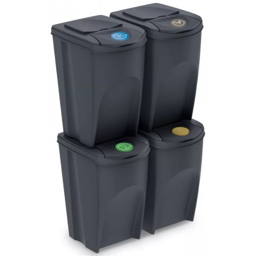 Prosperplast SORTIBOX Sada 4 odpadkových košů, 4x35l, antracit IKWB35S4