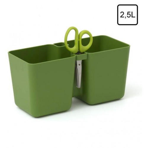 PROSPERPLAST TWINS CUBE dvojkvětináč na bylinky s nůžkami 24,4x11x12cm, 2,5l, zelený DTC245