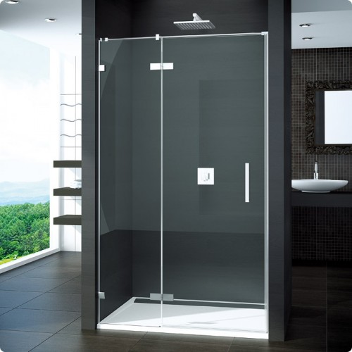 RONAL PU13 Pur jednokřídlé dveře+stěna, L-kování, 2m, levé, chrom/čiré sklo PU13GSM11007