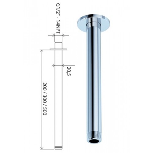 RAVAK 703.00 výtokové rameno stropní 20 cm X07P178