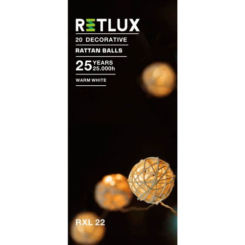 RETLUX RXL 22 20LED Rattan Balls WW 0,5M Vánoční osvětlení 50001456 RETLUX RXL 22 20LED Rattan Balls WW 0,5M Vánoční osvětlení 50001456
