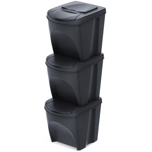 Prosperplast SORTIBOX ECO WOOD Sada 3 odpadkových košů 3x25l, antracit IKWB25S3W
