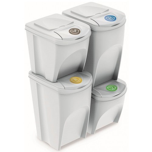 Prosperplast SORTIBOX Sada 4 odpadkových košů, 2x25l a 2x35l, bílá IKWBMS4