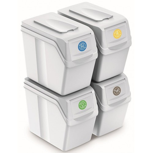 Prosperplast SORTIBOX I Sada 4 odpadkových košů 4x20l, bílá ISWB20S4
