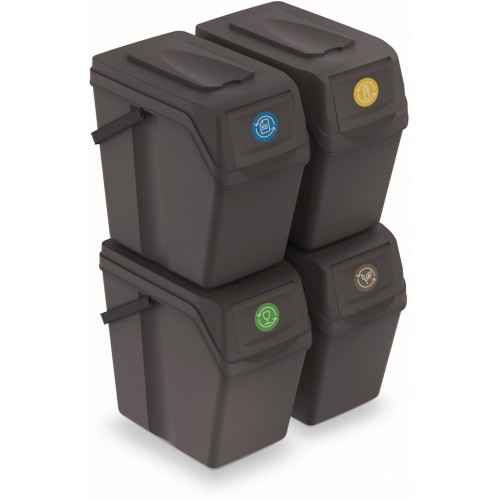 Prosperplast SORTIBOX II Sada 4 odpadkových košů 4x25l, antracit ISWB25S4 Prosperplast SORTIBOX II Sada 4 odpadkových košů 4x25l, antracit ISWB25S4