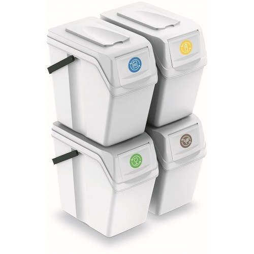 Prosperplast SORTIBOX II Sada 4 odpadkových košů 4x25l, bílá ISWB25S4