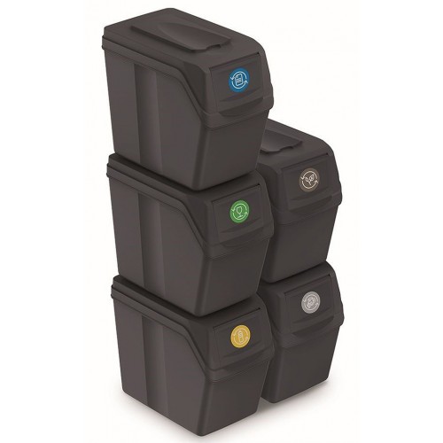 Prosperplast SORTIBOX I Sada 5 odpadkových košů 5x20l, antracit ISWB20S5